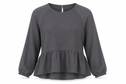 Front view of New Look women’s grey tunic blouse, size UK 12
