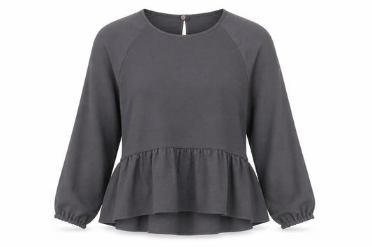 Front view of New Look women’s grey tunic blouse, size UK 12