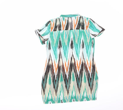 Back view of John Richmond women’s multicoloured geometric tunic blouse, size UK 12