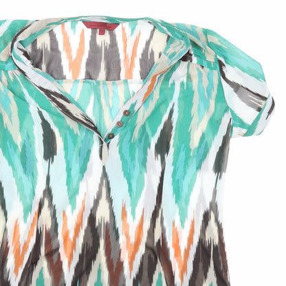 Close-up detail of John Richmond women’s multicoloured geometric tunic blouse, size UK 12