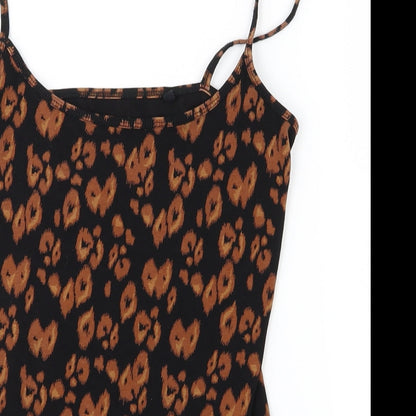 Close-up detail of Next women’s orange animal print basic tank, size UK 10