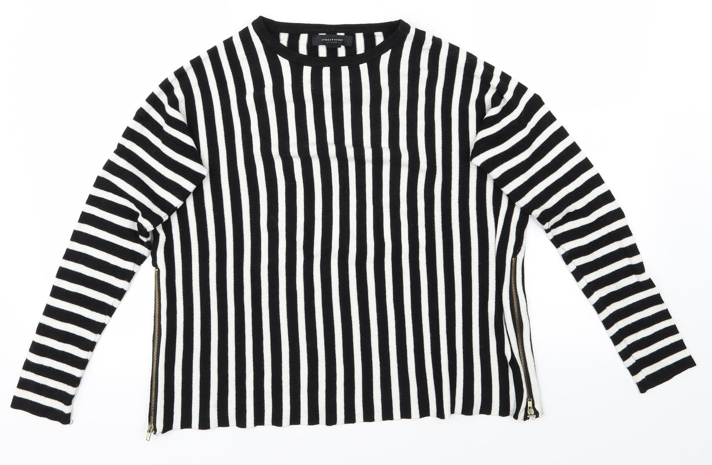 Atmosphere Womens Black Striped  Pullover Jumper Size 10  - Zips either side