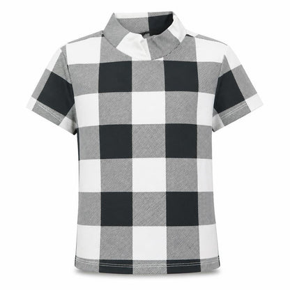 Front view of SHEIN boys’ black plaid basic t-shirt, size XS