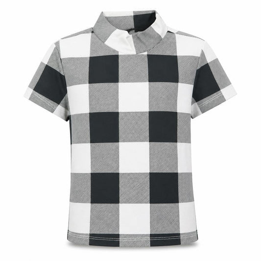 Front view of SHEIN boys’ black plaid basic t-shirt, size XS