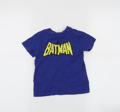 Front view of Batman boys’ blue basic t-shirt, size 18-24, months
