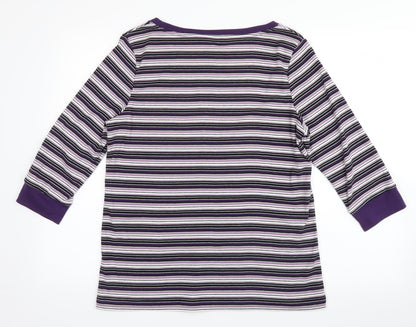 Back view of Bonmarché women’s purple striped jumper, size M