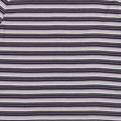 Brand and care label for Bonmarché women’s purple striped jumper, size M
