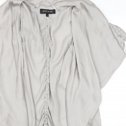 Close-up detail of River Island women’s grey basic blouse, size UK 6