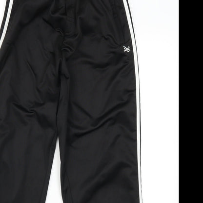 Close-up detail of urban gang women’s black jogger trousers, size M, 27-inch leg