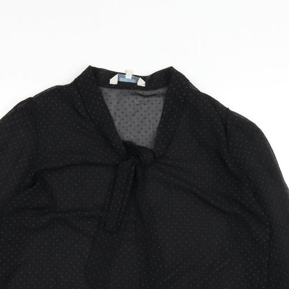 Close-up detail of Peacocks women’s black basic blouse, size UK 12