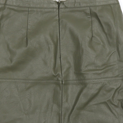 Brand and care label for New Look women’s green a-line skirt, size UK 8