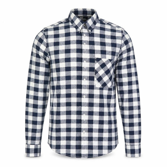 Front view of Diverse men’s white dress shirt, size S