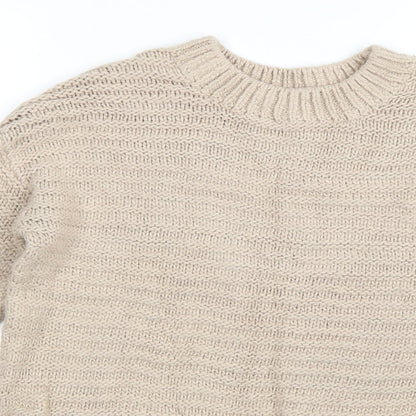 Close-up detail of H&M women’s beige jumper, size XS