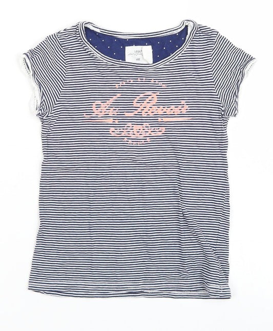 H&M Girls Blue Striped  Basic T-Shirt Size 7-8 Years