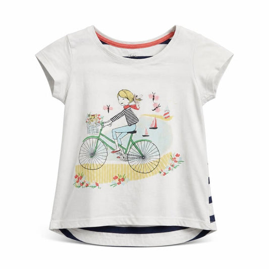 Front view of Jillian's Closet girls’ white striped basic t-shirt, size 6, years