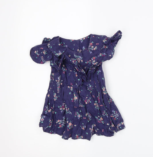 Mothercare Girls Blue Floral  A-Line  Size 18-24 Months