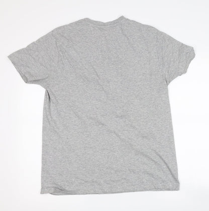 Back view of Chelsea peers women’s grey basic t-shirt, size L, - graphic