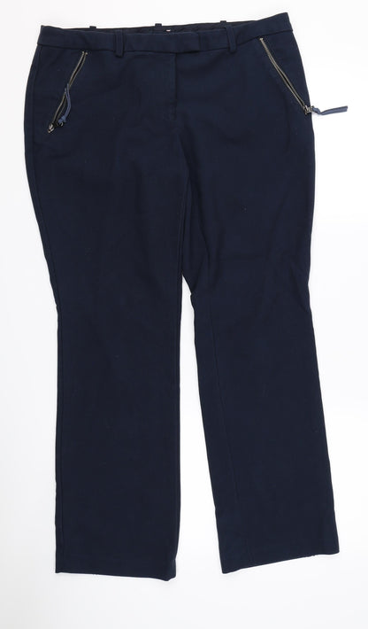 Additional front view of Next women’s blue trousers, size UK 34, in, 27-inch leg