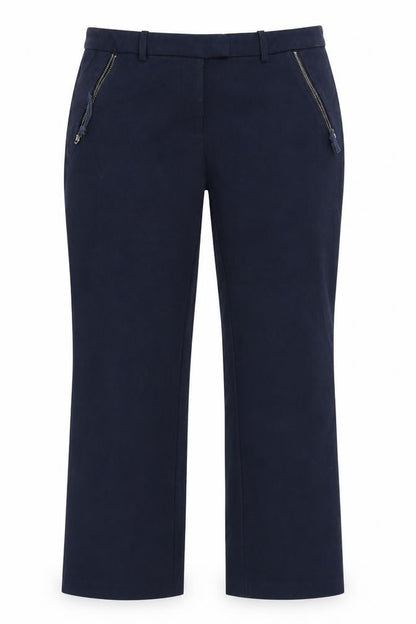 Front view of Next women’s blue trousers, size UK 34, in, 27-inch leg
