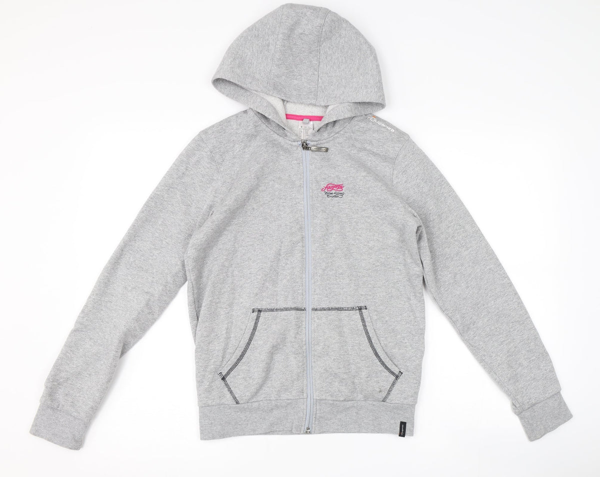 Additional front view of Decathlon girls’ grey full zip hoodie, size 12-13, years