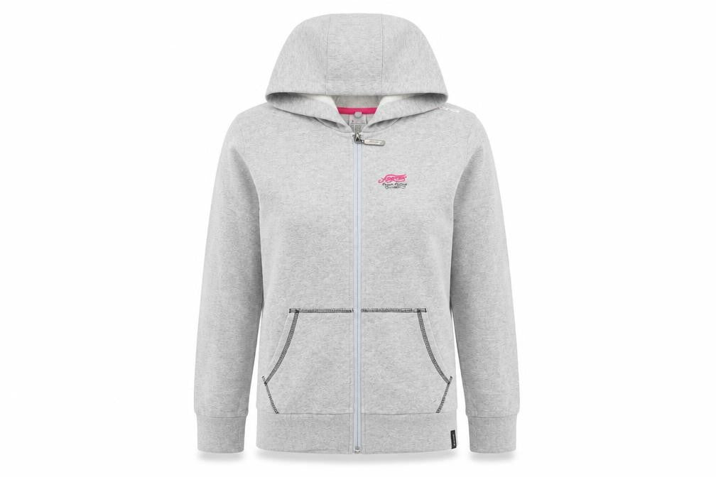 Front view of Decathlon girls’ grey full zip hoodie, size 12-13, years