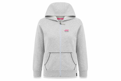 Front view of Decathlon girls’ grey full zip hoodie, size 12-13, years