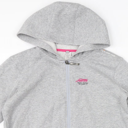 Close-up detail of Decathlon girls’ grey full zip hoodie, size 12-13, years