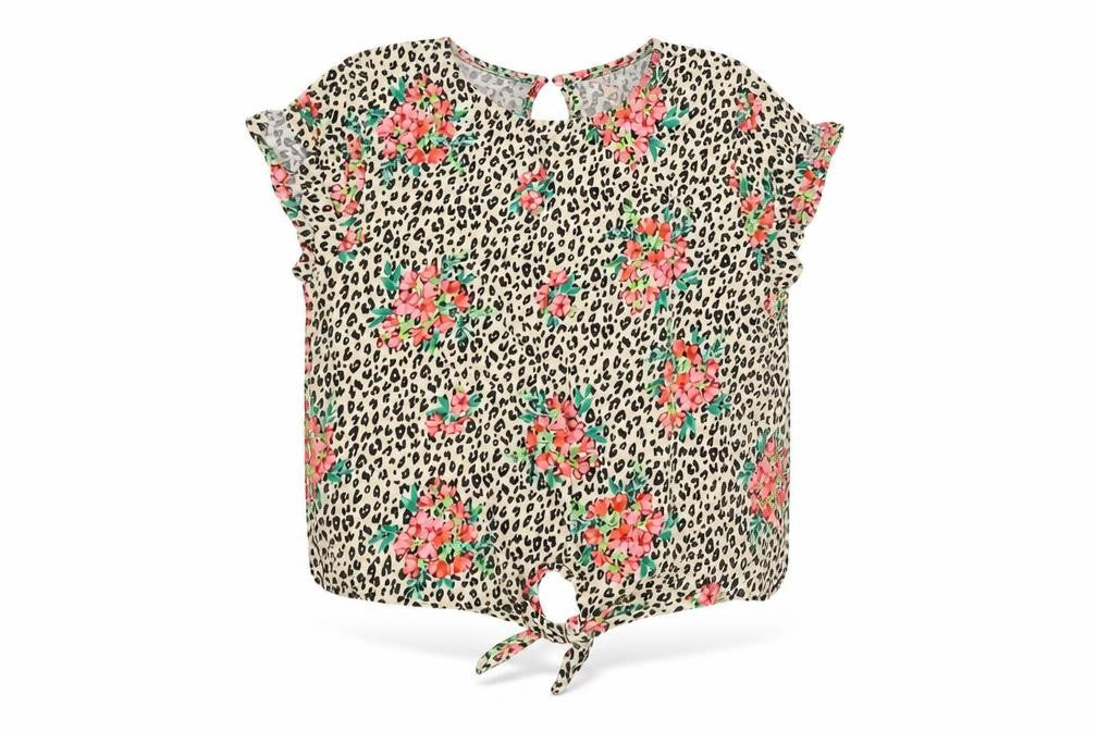 Next Girls Brown Animal Print  Basic T-Shirt Size 8 Years  - flowers tie front