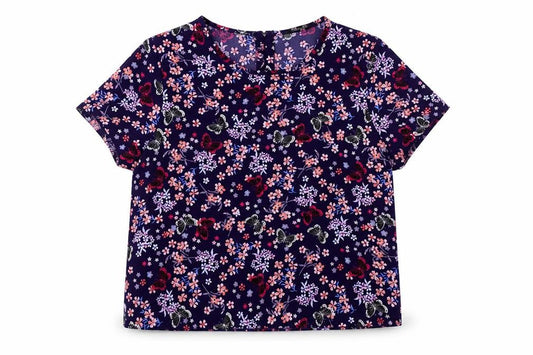 Front view of New Look girls’ blue floral basic t-shirt, size 14, years
