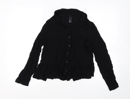 Additional front view of H&M women’s black basic button-up, size UK 8