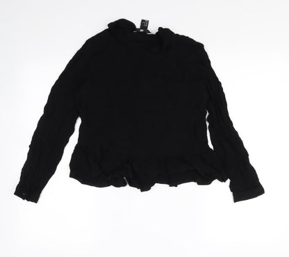 Back view of H&M women’s black basic button-up, size UK 8