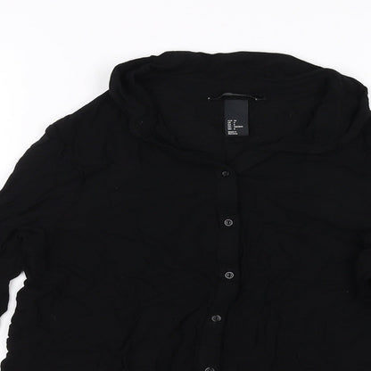 Close-up detail of H&M women’s black basic button-up, size UK 8