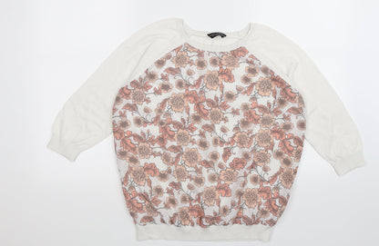 Additional front view of Dorothy Perkins women’s white floral knit jumper, size UK 14, - chiffon front