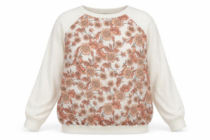Front view of Dorothy Perkins women’s white floral knit jumper, size UK 14, - chiffon front