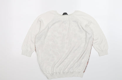 Back view of Dorothy Perkins women’s white floral knit jumper, size UK 14, - chiffon front