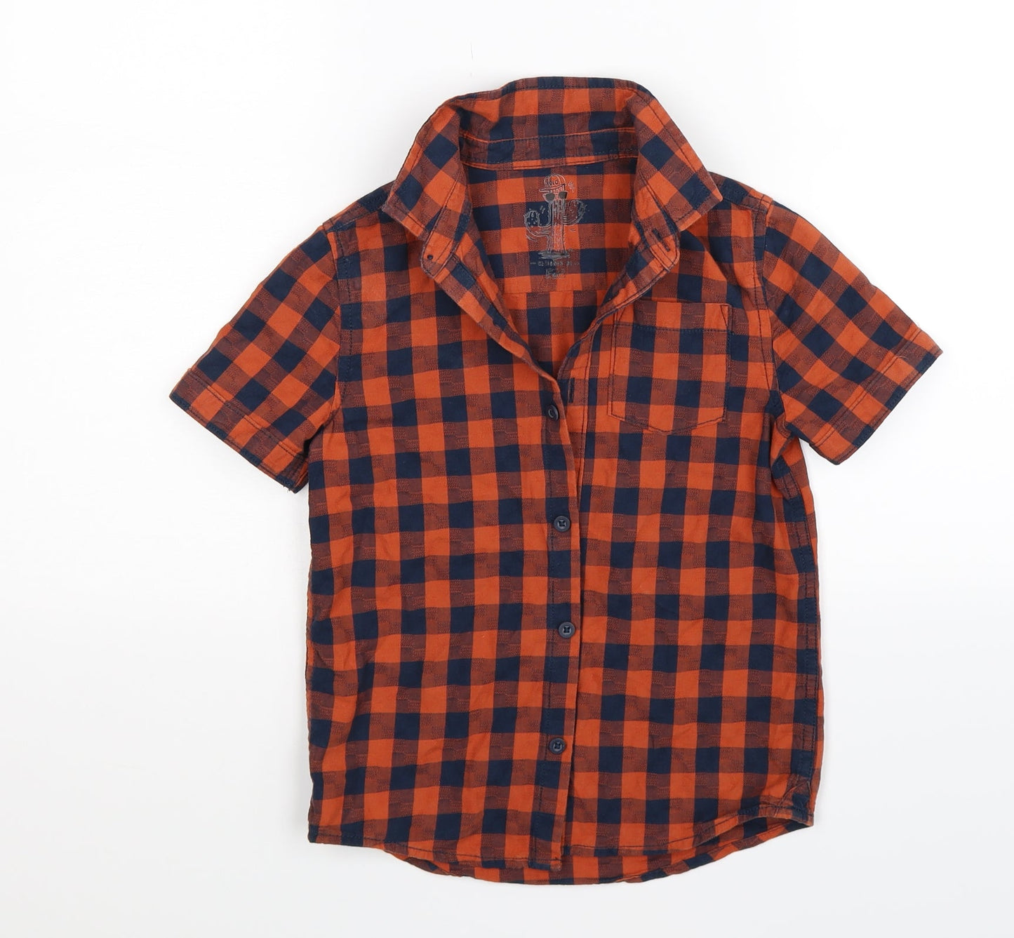 F&F Boys Orange Check  Basic Button-Up Size 6-7 Years  - burnt orange navy