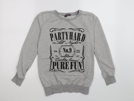 namso Womens Grey  Jersey Pullover Sweatshirt Size XS  - party hard