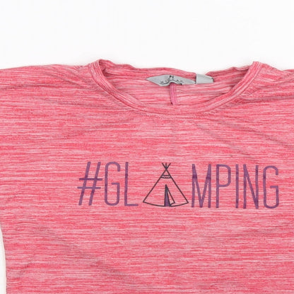 Close-up detail of higear girls’ pink basic t-shirt, size 5-6, years - #glamping