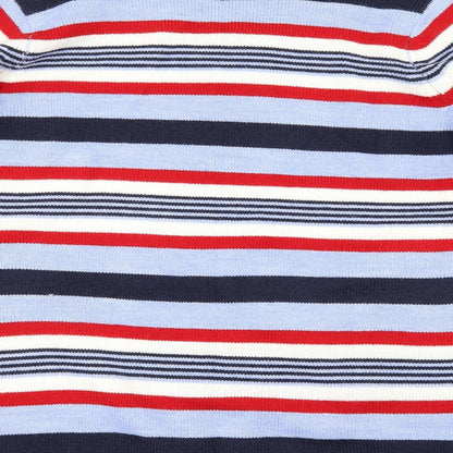 Brand and care label for EWM women’s blue striped jumper, size M