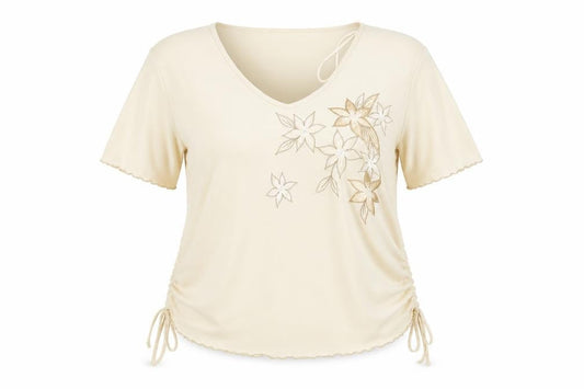 Front view of Sonic women’s beige basic t-shirt, size UK 16