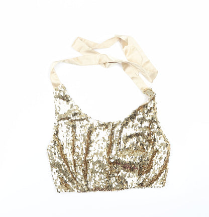 Front view of Boohoo women’s gold basic blouse, size XS