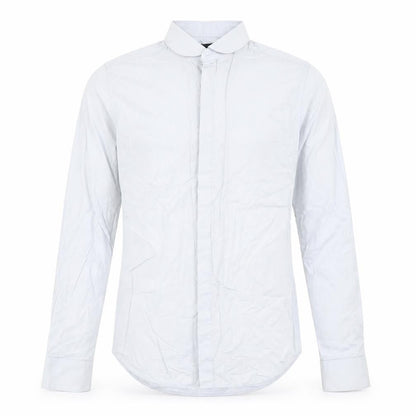 Front view of ASOS men’s blue dress shirt, size S