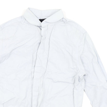 Close-up detail of ASOS men’s blue dress shirt, size S