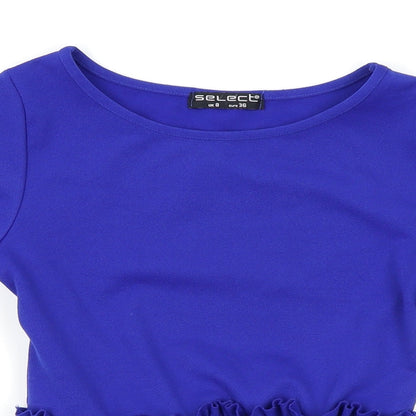 Close-up detail of Select women’s blue basic polo, size UK 8