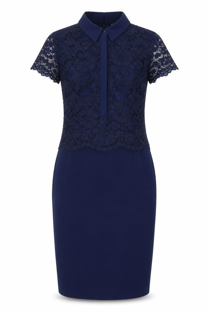 Definitions Womens Blue Floral  Sheath  Size 10  - Lace Top
