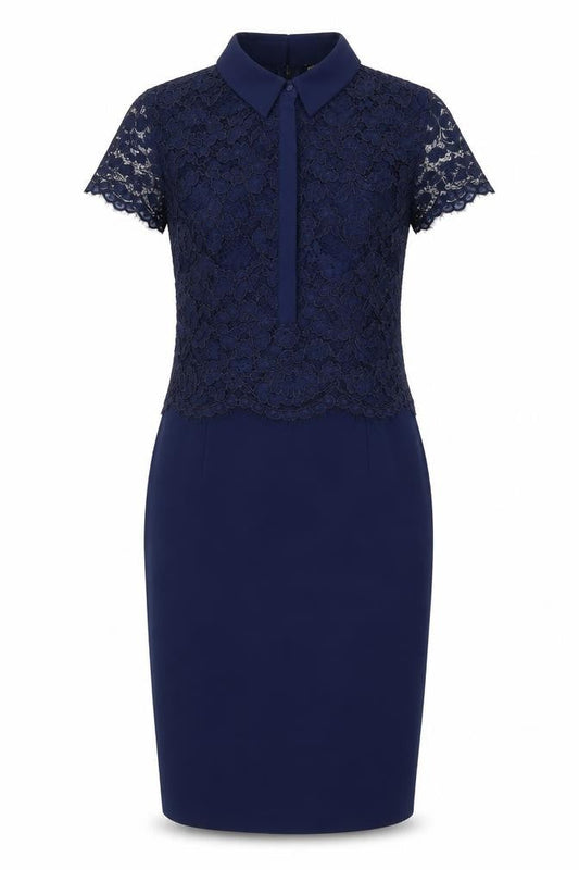 Definitions Womens Blue Floral  Sheath  Size 10  - Lace Top
