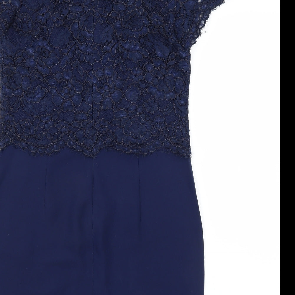 Definitions Womens Blue Floral  Sheath  Size 10  - Lace Top