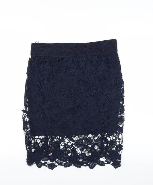 Adiva Womens Blue Floral  Straight & Pencil Skirt Size S  - lace detail