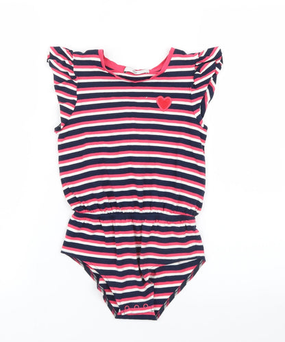 Additional front view of Marks & Spencer girls’ pink striped basic t-shirt, size 6-7, years
