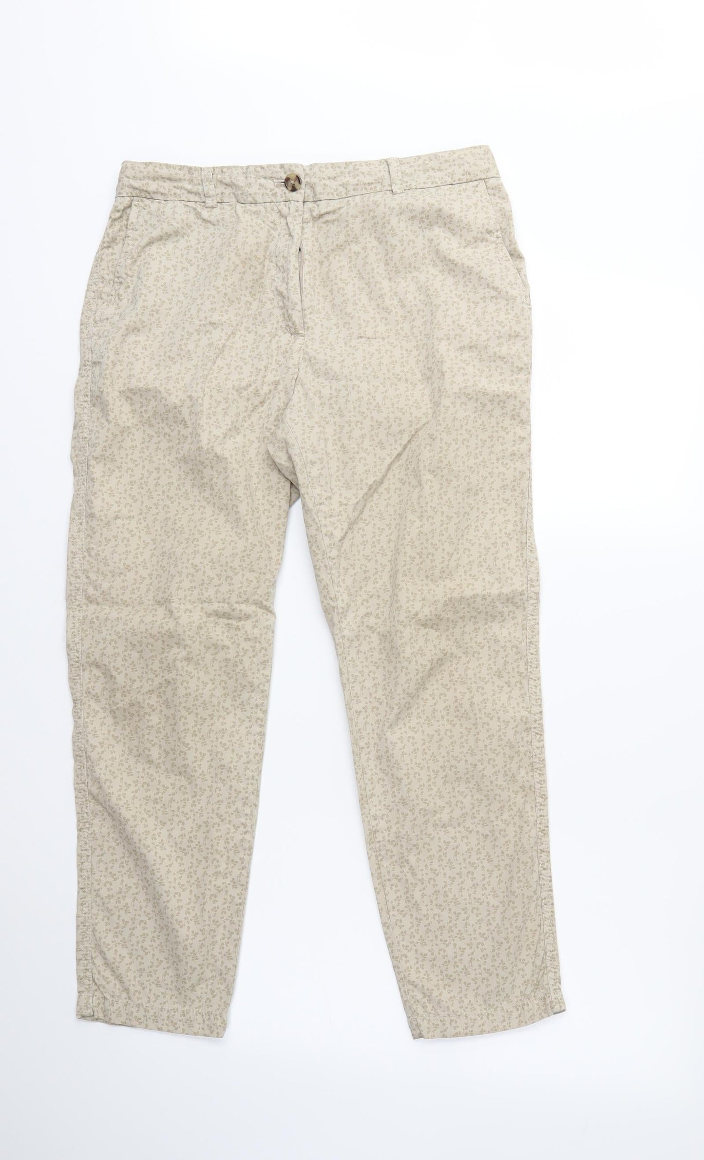 Marks and Spencer Womens Beige Floral  Trousers  Size 10 L25 in